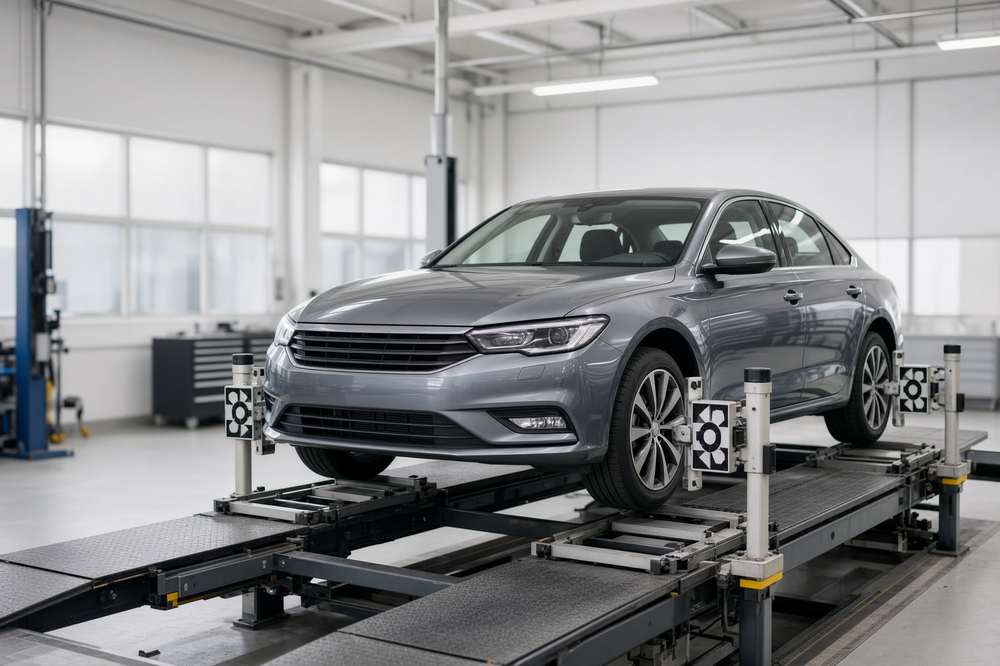 Car on an alignment rack